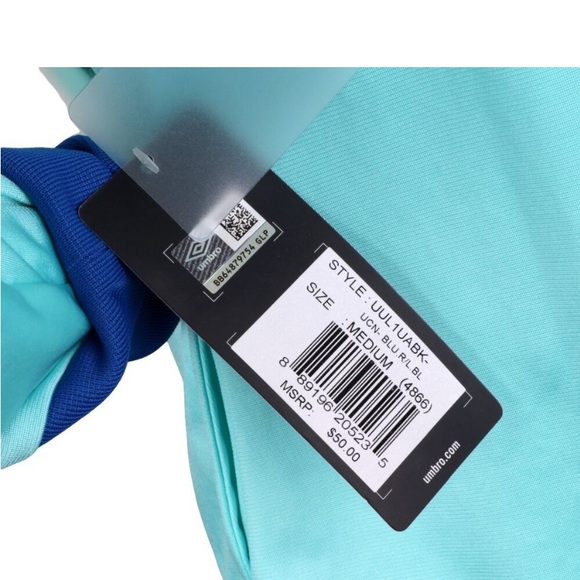 Umbro Track Jacket Coat Full Zip Sports Soccer Footie Turquoise Blue Yellow NEW - Picture 2 of 5